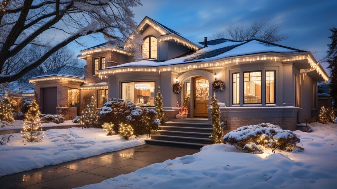 Beautiful Christmas Decorated House on A Winter Evening